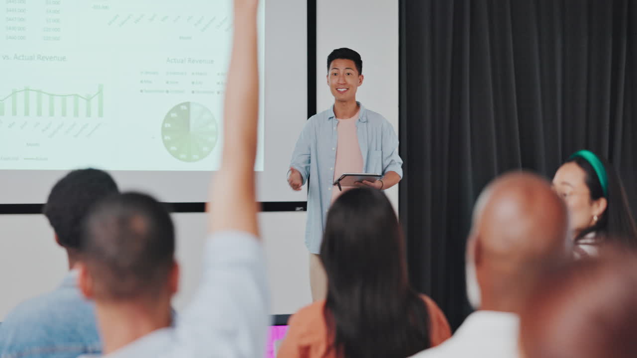 프레젠테이션, 질문 및 아시아 사업가