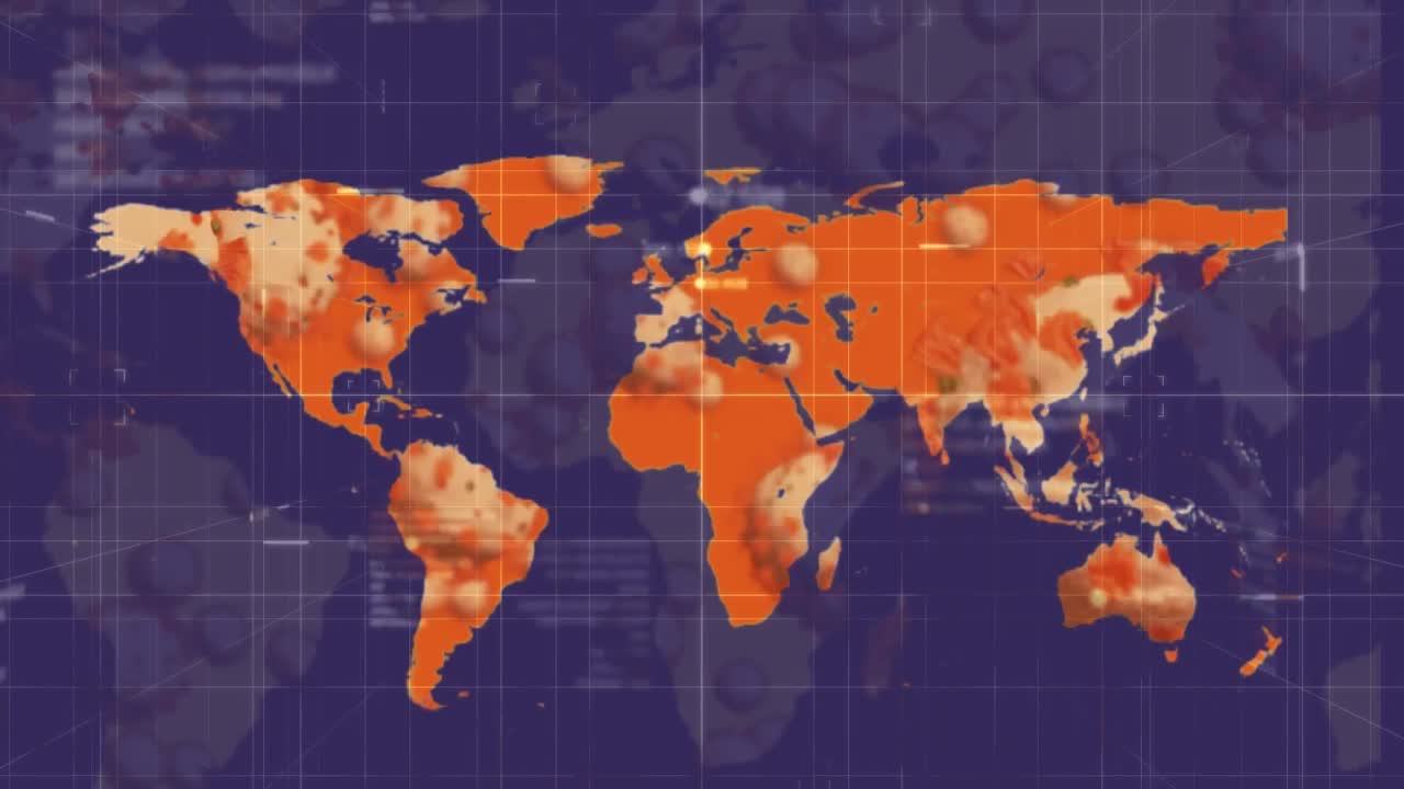 animación del procesamiento de datos sobre el mapa del mundo