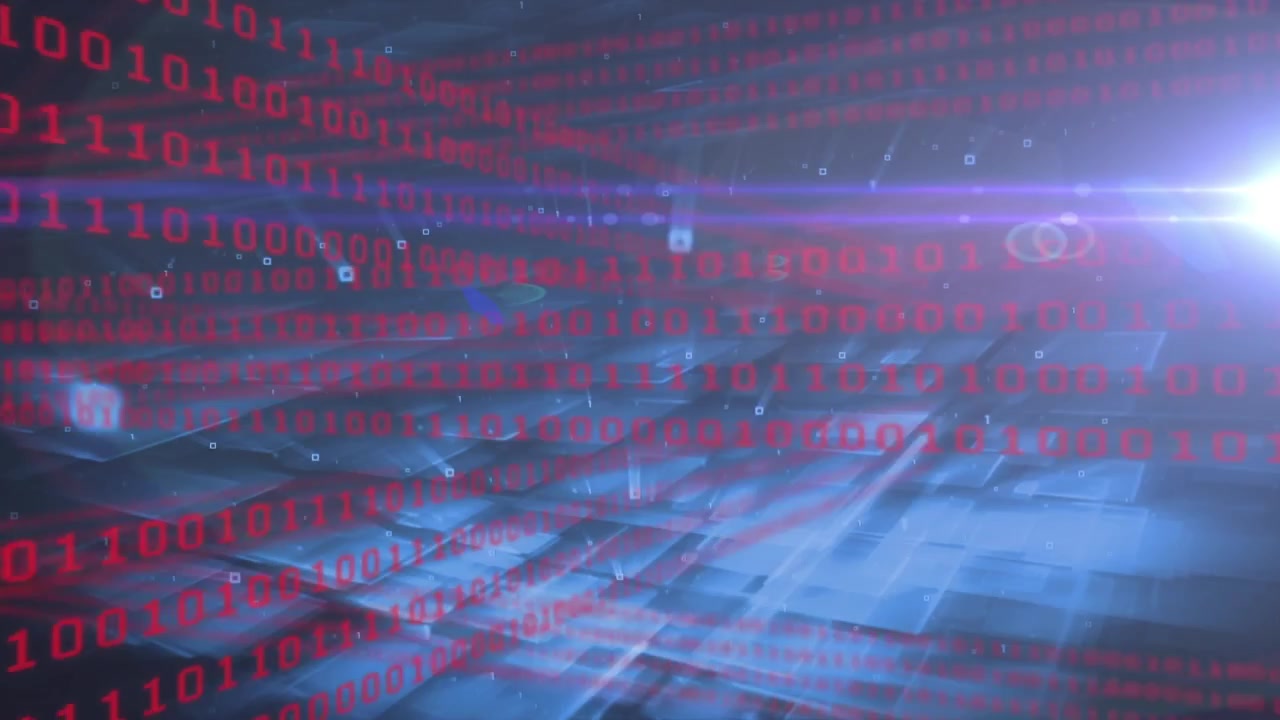Animation of data processing over light trails on black background
