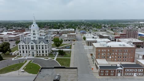 marshall county historic courthouse in marshalltown, iowa with drone video moving right to left