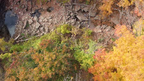 serene aerial flyover of rocky autumn landscape of niagara glen