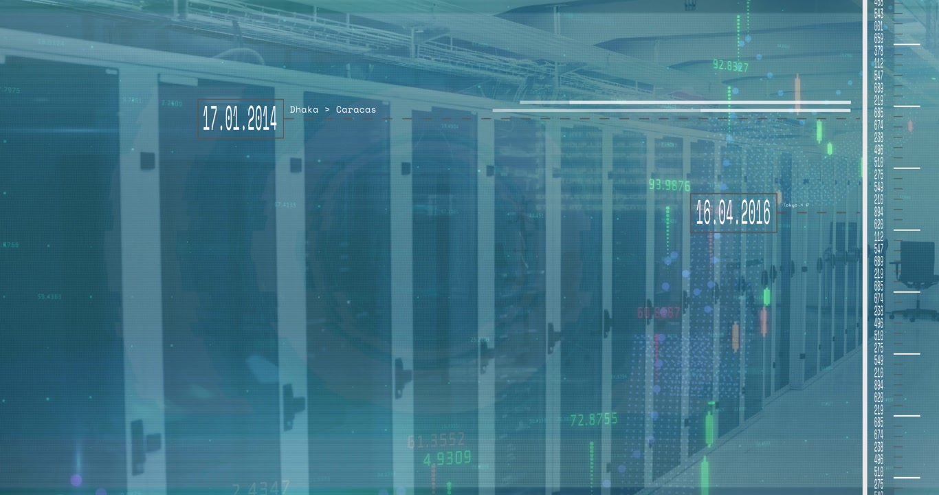 Animation of diverse data over data processing over blue background