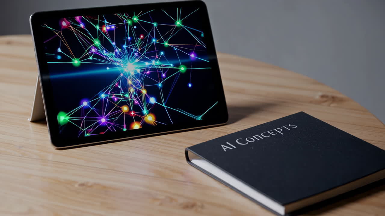 Tablet displaying AI network concepts