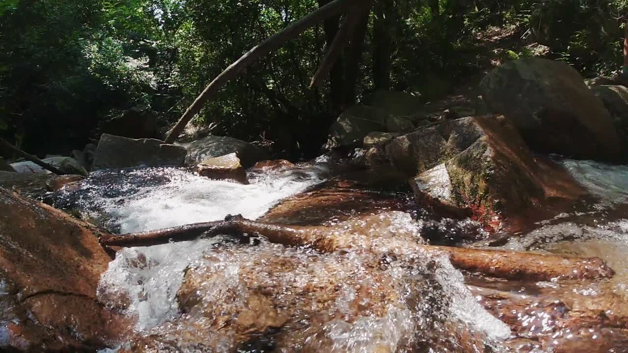 cámara lenta sobre los rápidos del río a lo largo del río riells, cataluña, españa