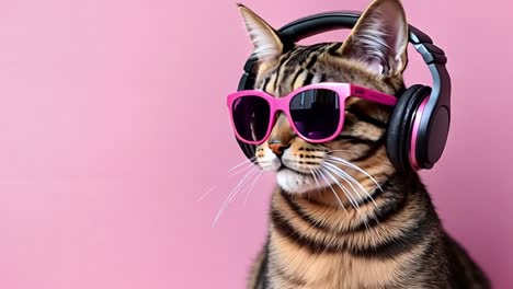 a cat wearing pink sunglasses and headphones