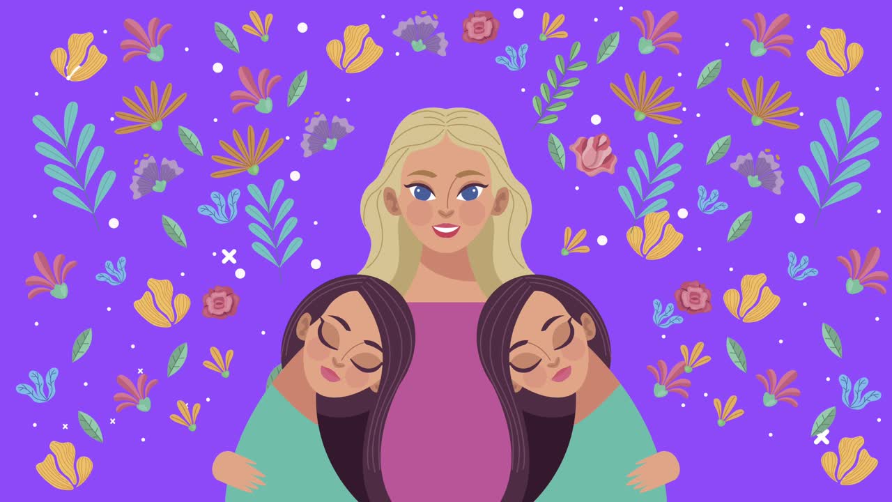 madre y hijas con un patrón de flores