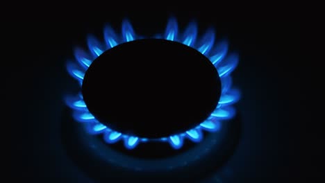 burning blue gas. focus on the front edge of the gas burners