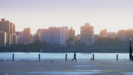 Jogger-in-Front-of-Seoul-Skyline