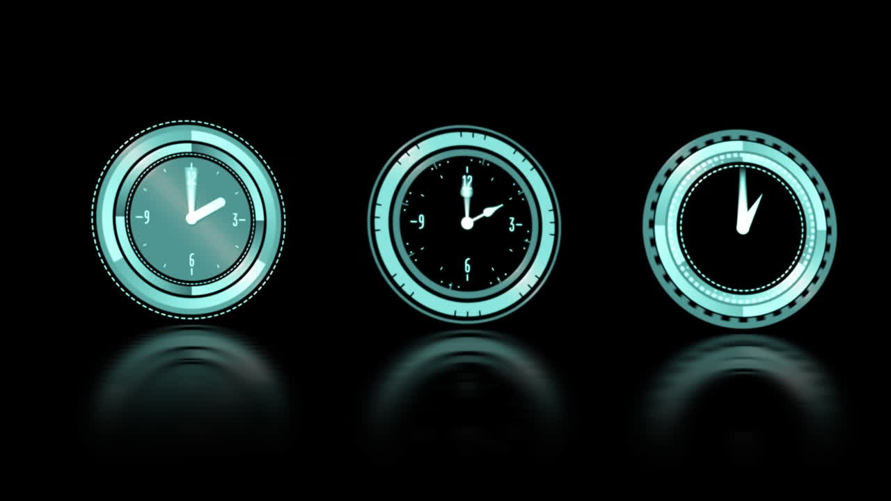 Clocks moving on black background