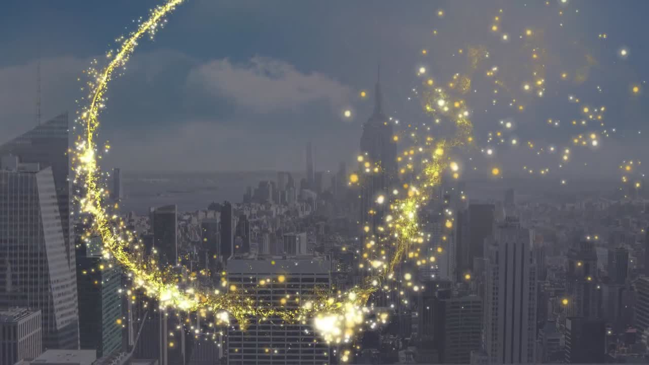 도시 풍경 위의 빛의 흔적의 애니메이션
