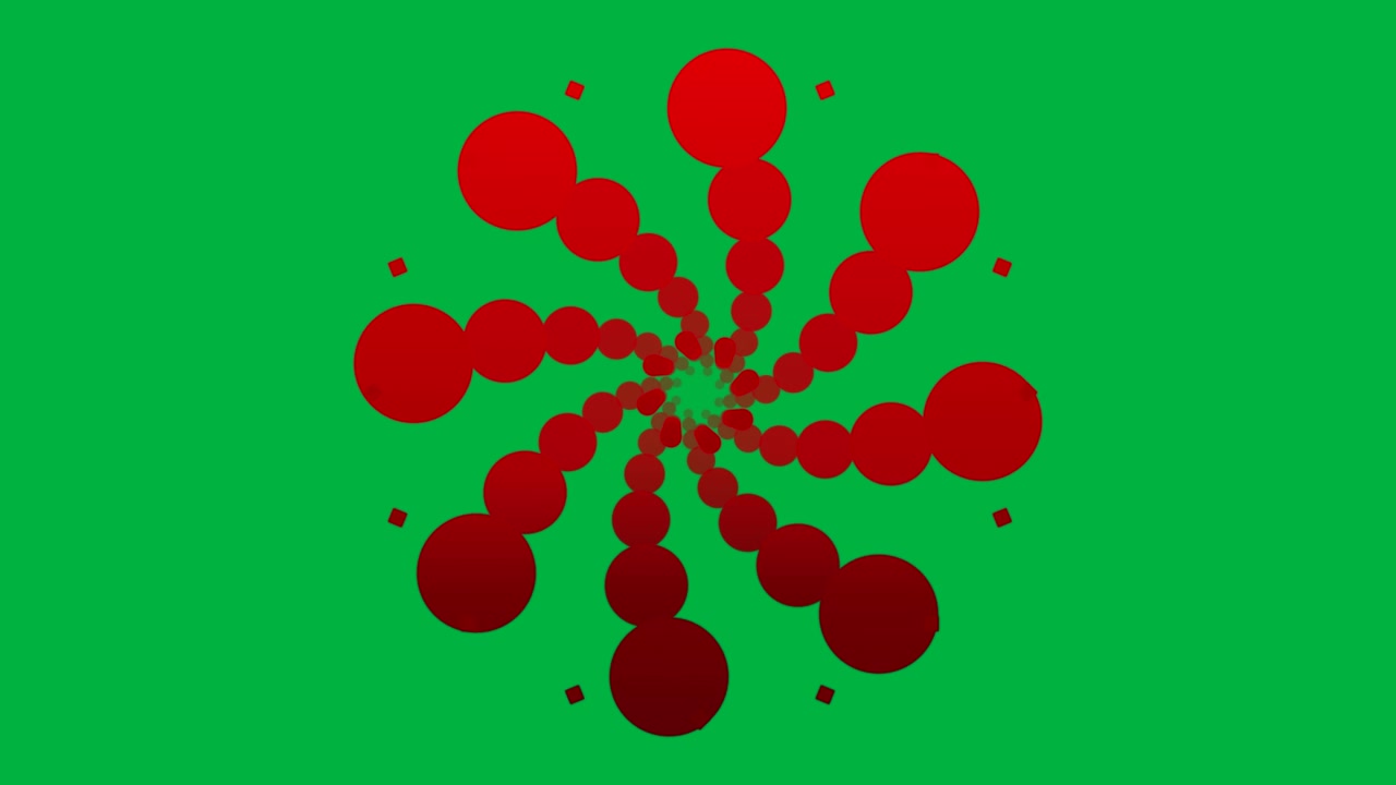 Animation of red hypnotic forms with green background