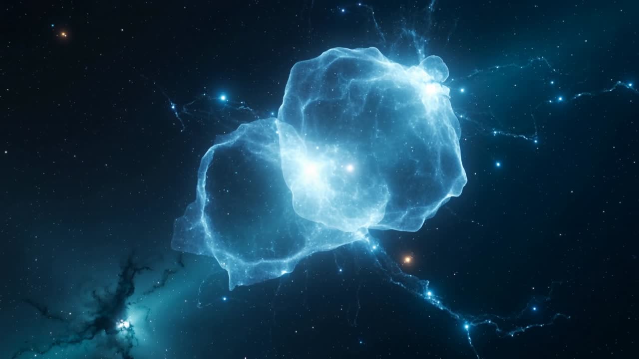 Reagerer på kerneudbrud, blå nebulaskaller svulmer og sender filamenter med knuder ud i rummet.