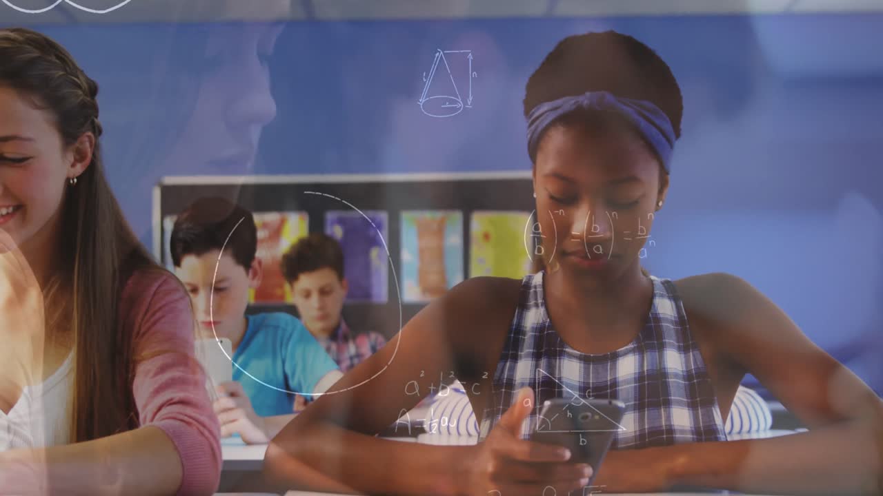 Animation of mathematical equations over school children using electronic devices in classroom