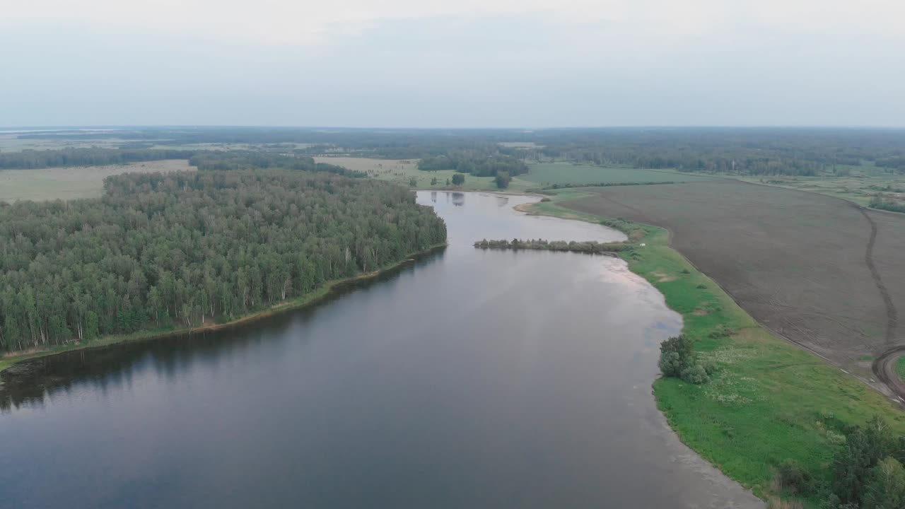 воздушный вид на озеро и лес