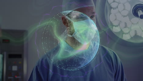 animation of globe over diverse surgeons with face masks