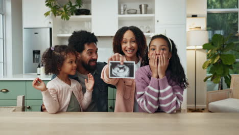 family announcing new baby with ultrasound