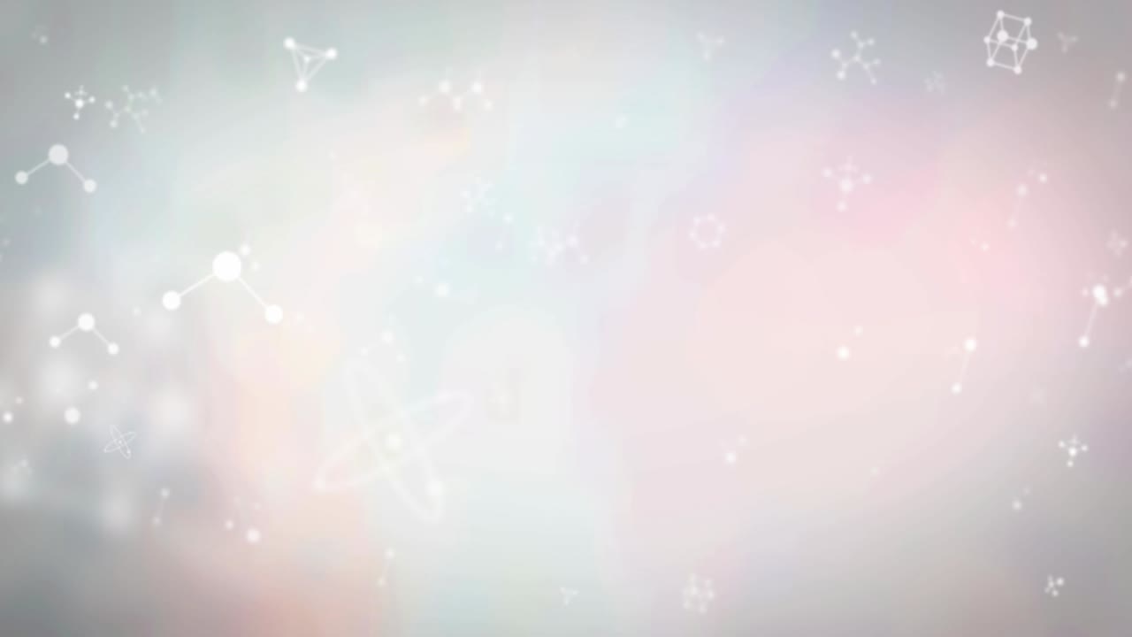 animation weißer moleküle, die auf leuchtendem hintergrund schweben