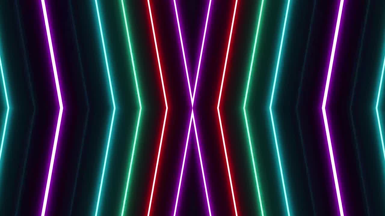 estilo abstracto de ciencia ficción de los años 80 marco de neón ligero sobre fondo negro. espectáculo de láser animación en bucle. video 4k