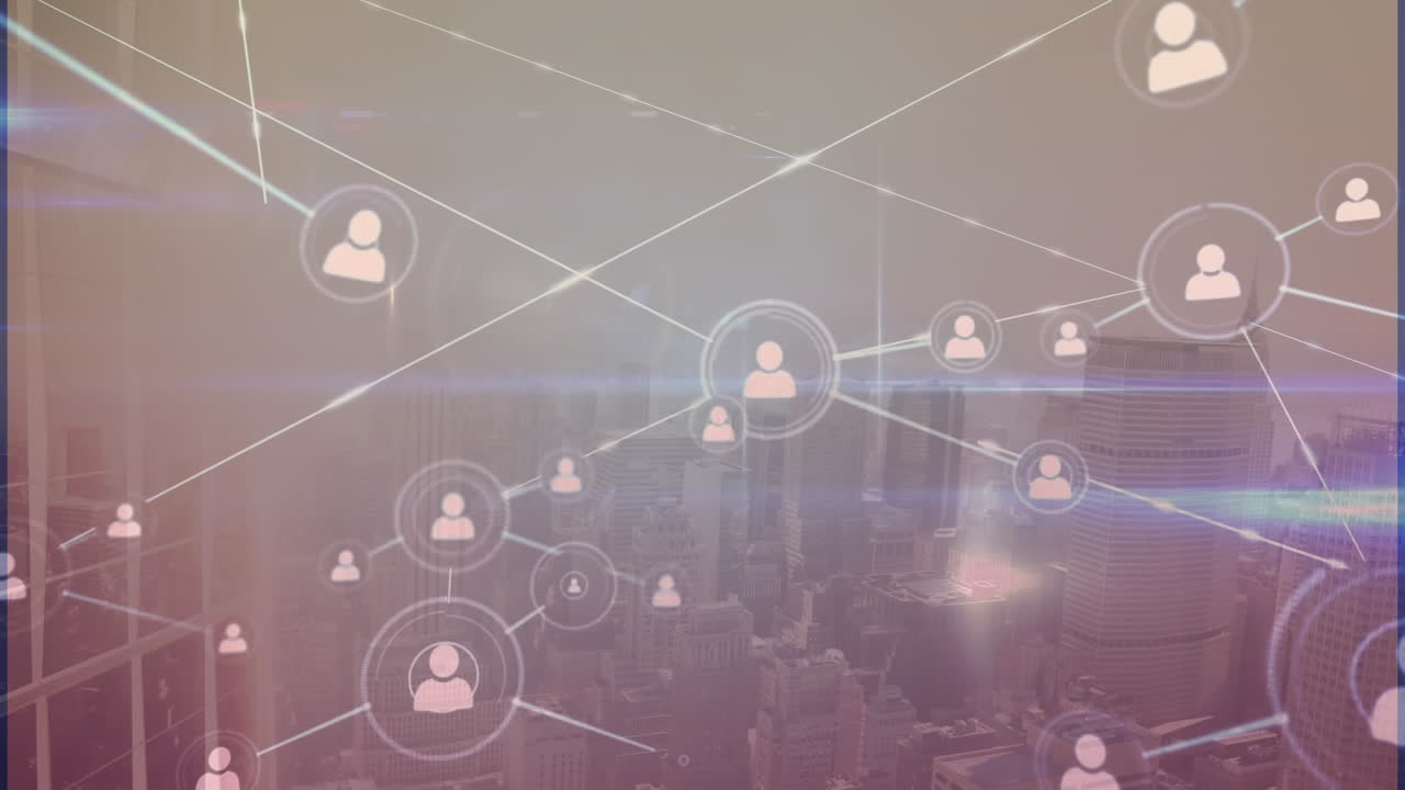 animación de la red de conexiones sobre el paisaje urbano