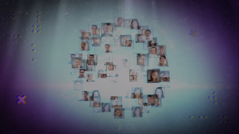 animación de formas a través de la red de conexiones con diversas personas iconos