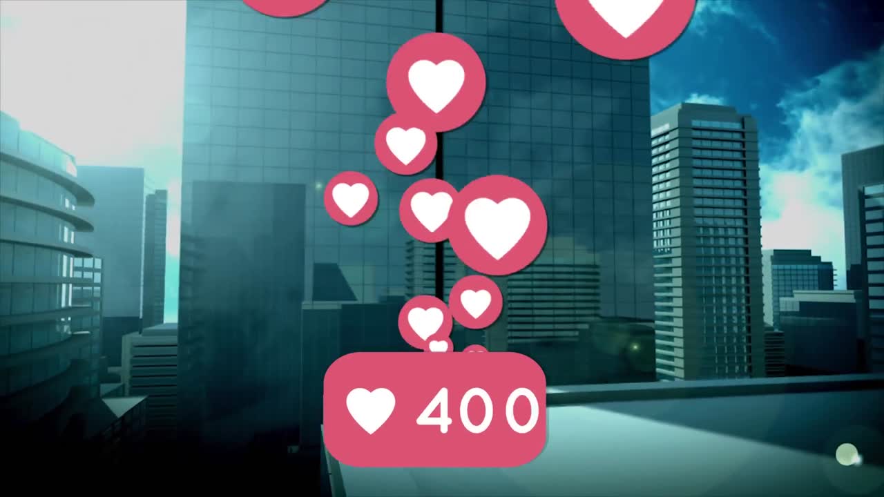 심장 아이콘과 건물