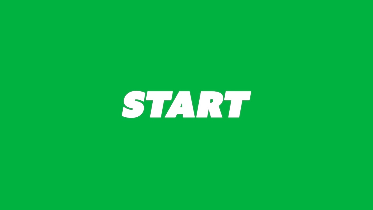 Animation of start text in white and rainbow letters spinning on white background