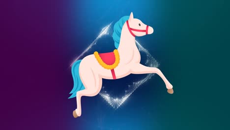 animation of toy horse over shapes