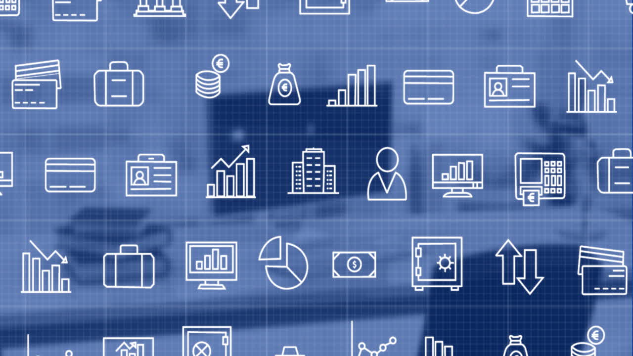 animación de iconos y procesamiento de datos en la estación de trabajo de la oficina