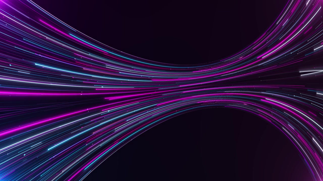 Neon magenta speed tunnel background with blue light streaks curved futuristic path and dark motion