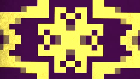 a pixel art cross made of small yellow squares against a purple background. the simplistic design portrays a visually striking and colorful image