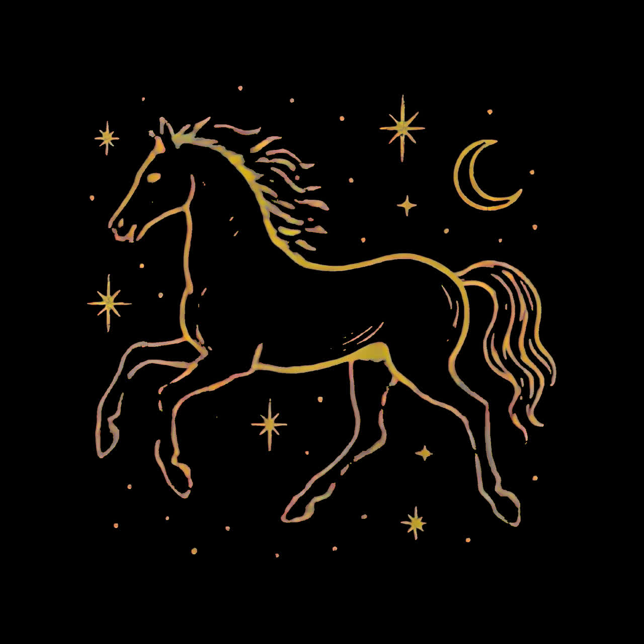 Elegant horse celestial design animation isolated asset, transparent 4K video, alpha channel, ProRes
