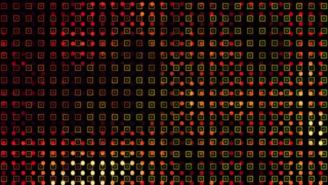 Animation of green and red spots and shapes on black background