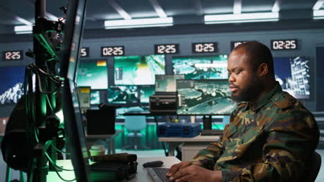 man monitoring army hq cctv for any unauthorize activity