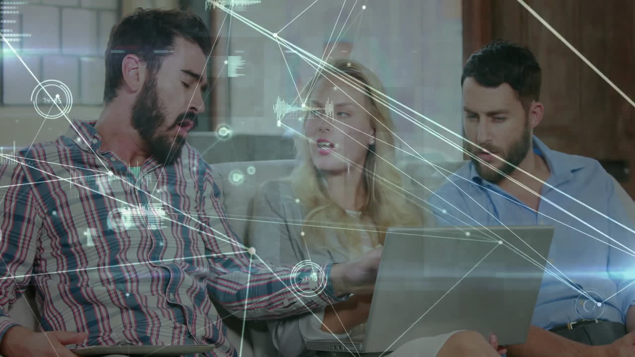 animación de la red de conexiones entre diversos colegas utilizando la tableta