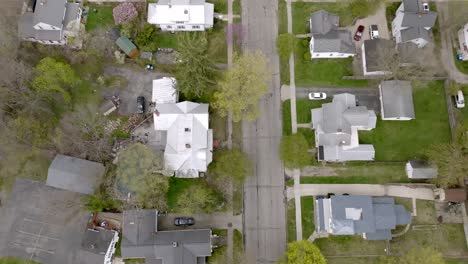 coldwater, michigan neighborhood with drone video looking down and moving forward