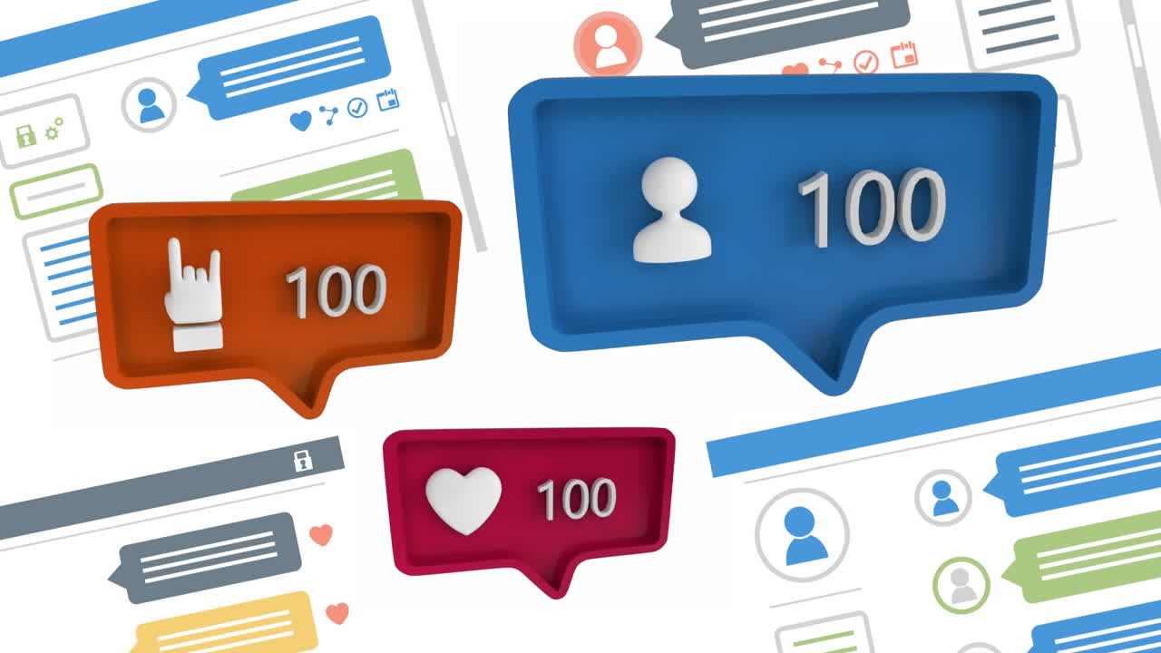 iconos con un número creciente en las redes sociales