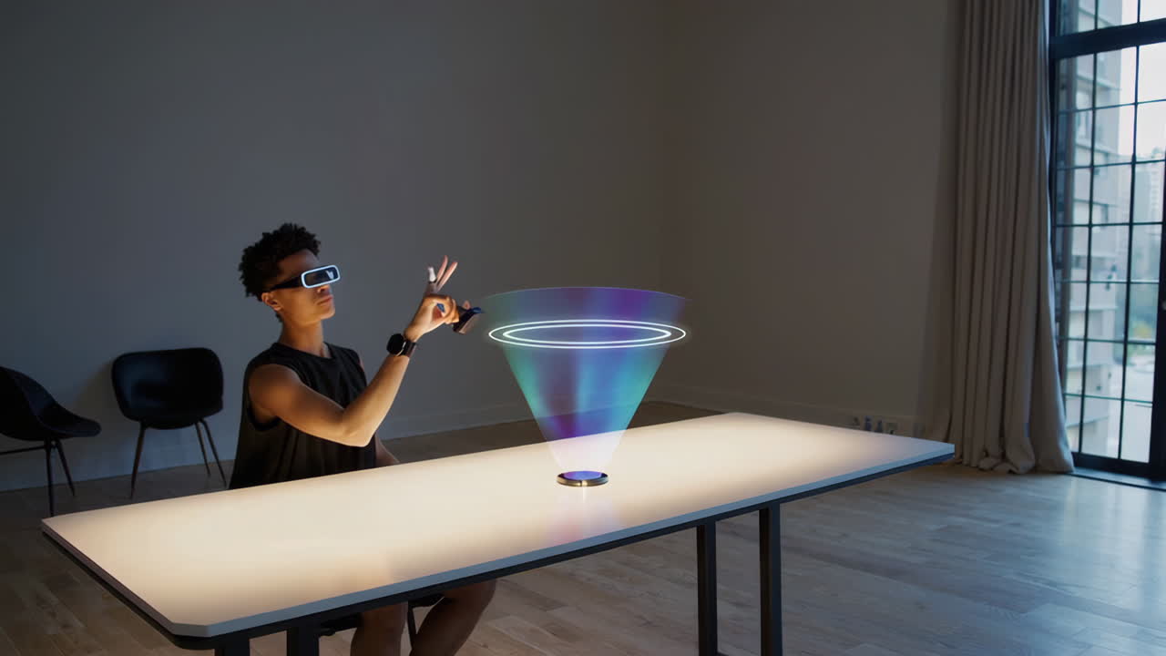 Man interacting with a holographic display