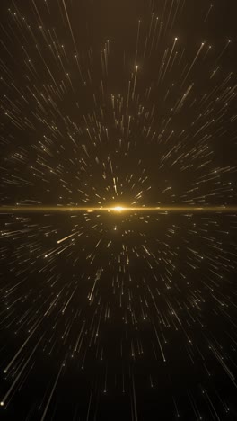 Abstract golden light burst sleek glowing streaks scattering across dark background starlike flares