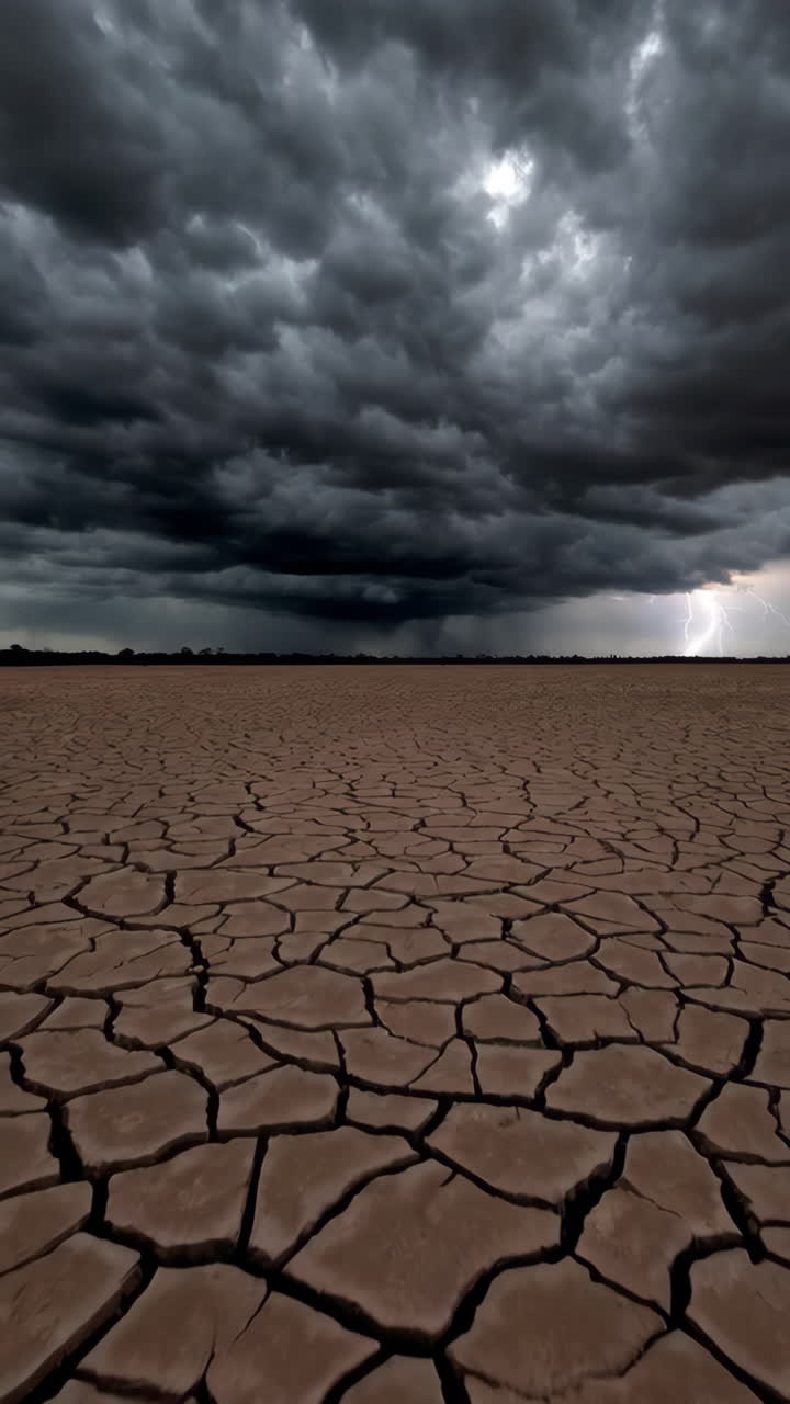 Dramatic Drought Scene with Thunderstorm