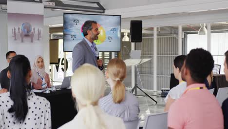 male speaker addressing the audience at a business conference