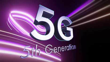 animation of 5g text and shapes on black background