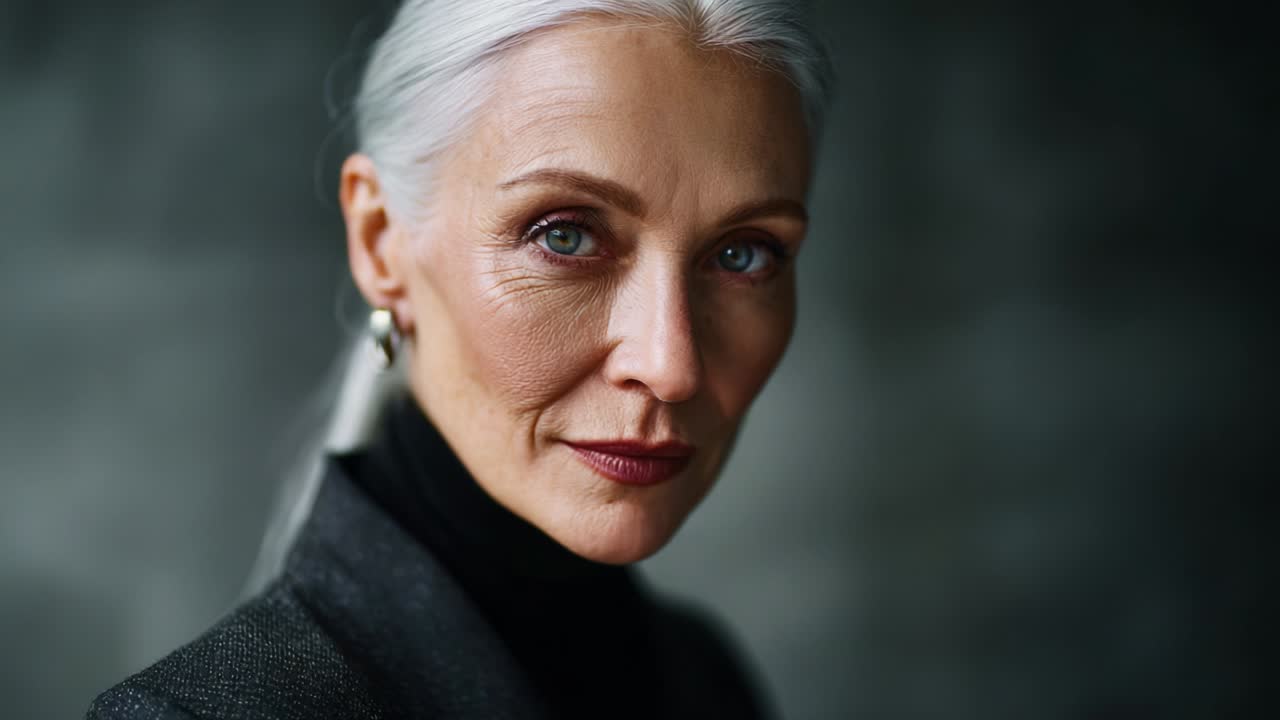 Elegant Portrait of a Mature Woman with Silver Hair