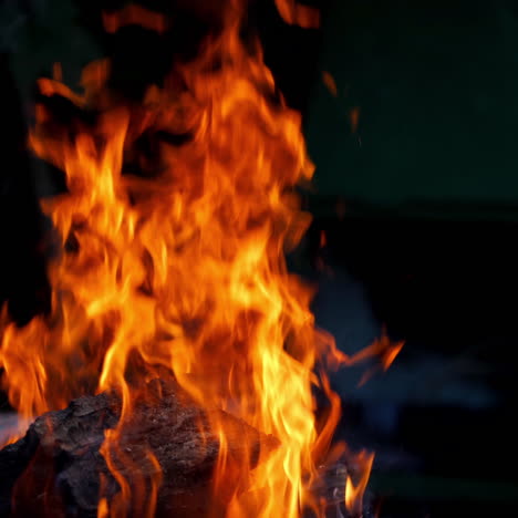 Bonfire burning at night. Burning logs in orange flames. Fire flame