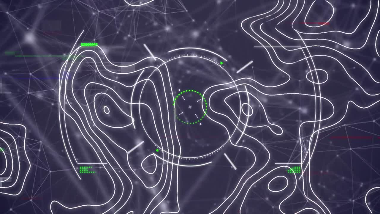 сканирование сферы действия и топография в сравнении с сетью соединений на черном фоне