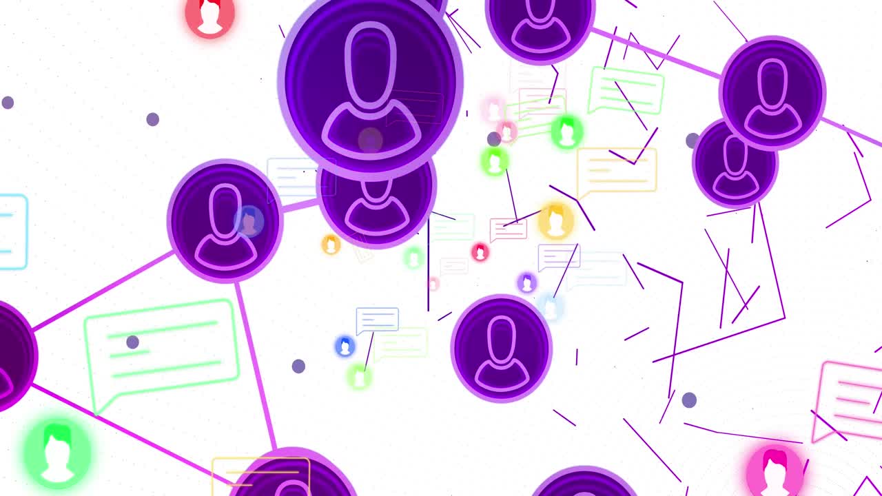 animación de iconos digitales y redes de conexiones