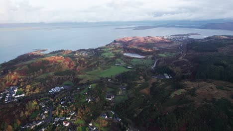 Aerial-View-Over-Oban-Coastal-Resort-Town-In-Scotland