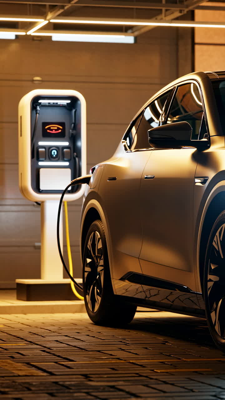 Modern Bir Garajda Elektrikli Araba Şarj Ediliyor