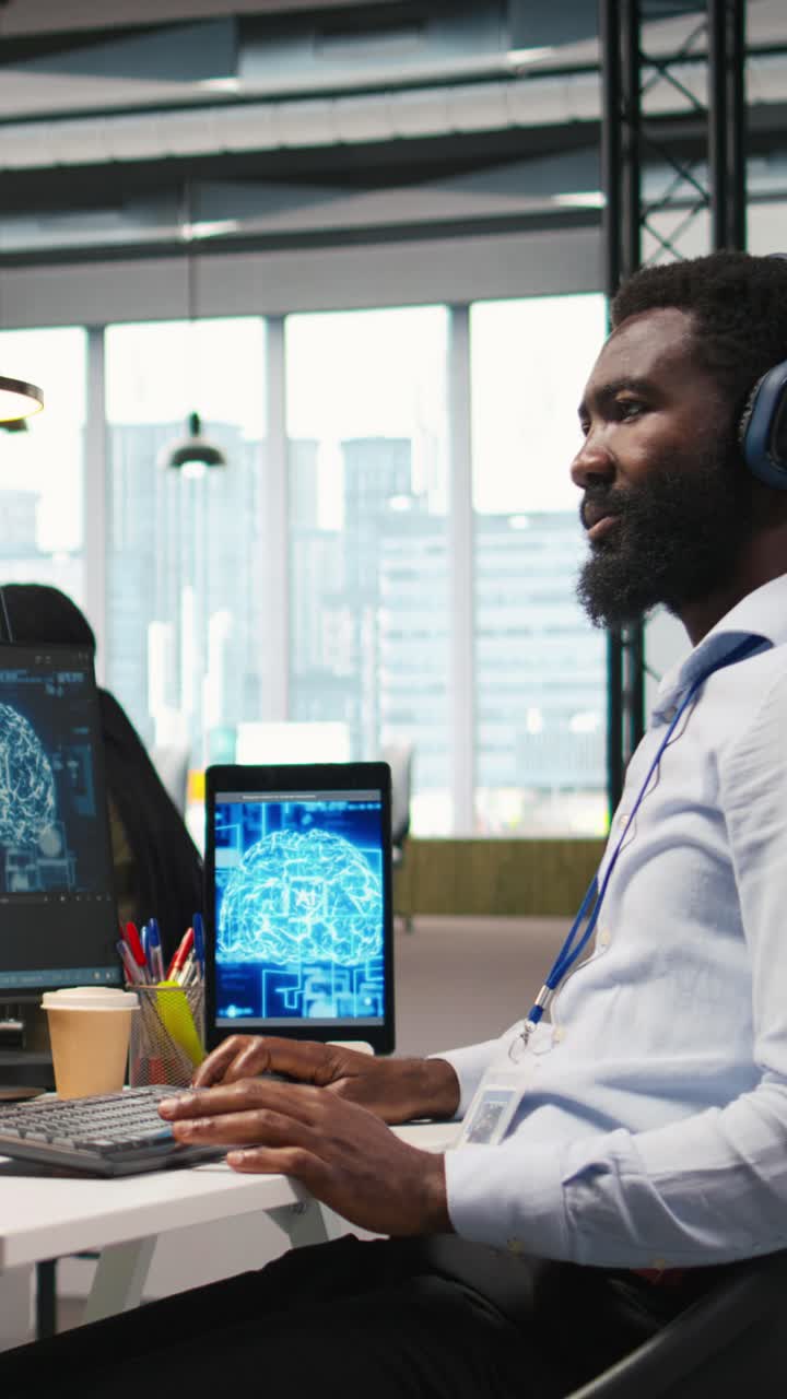 Vertical video Programmer in office relies on AI machine learning to automate repetitive tasks