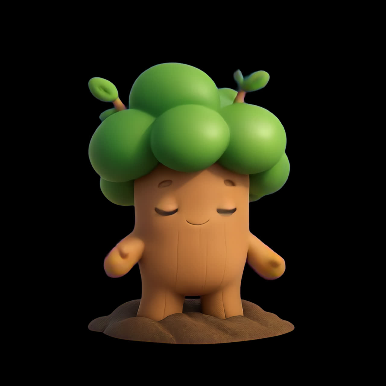 Cute tree character figurine animation isolated asset, transparent 4K video, alpha channel, ProRes