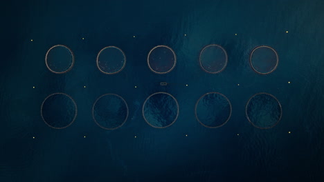 aerial view of a circular fish farm in the ocean